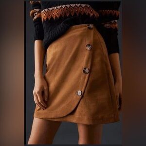 Mauve Anthropologie faux suede wrap mini Skirt brown size 10